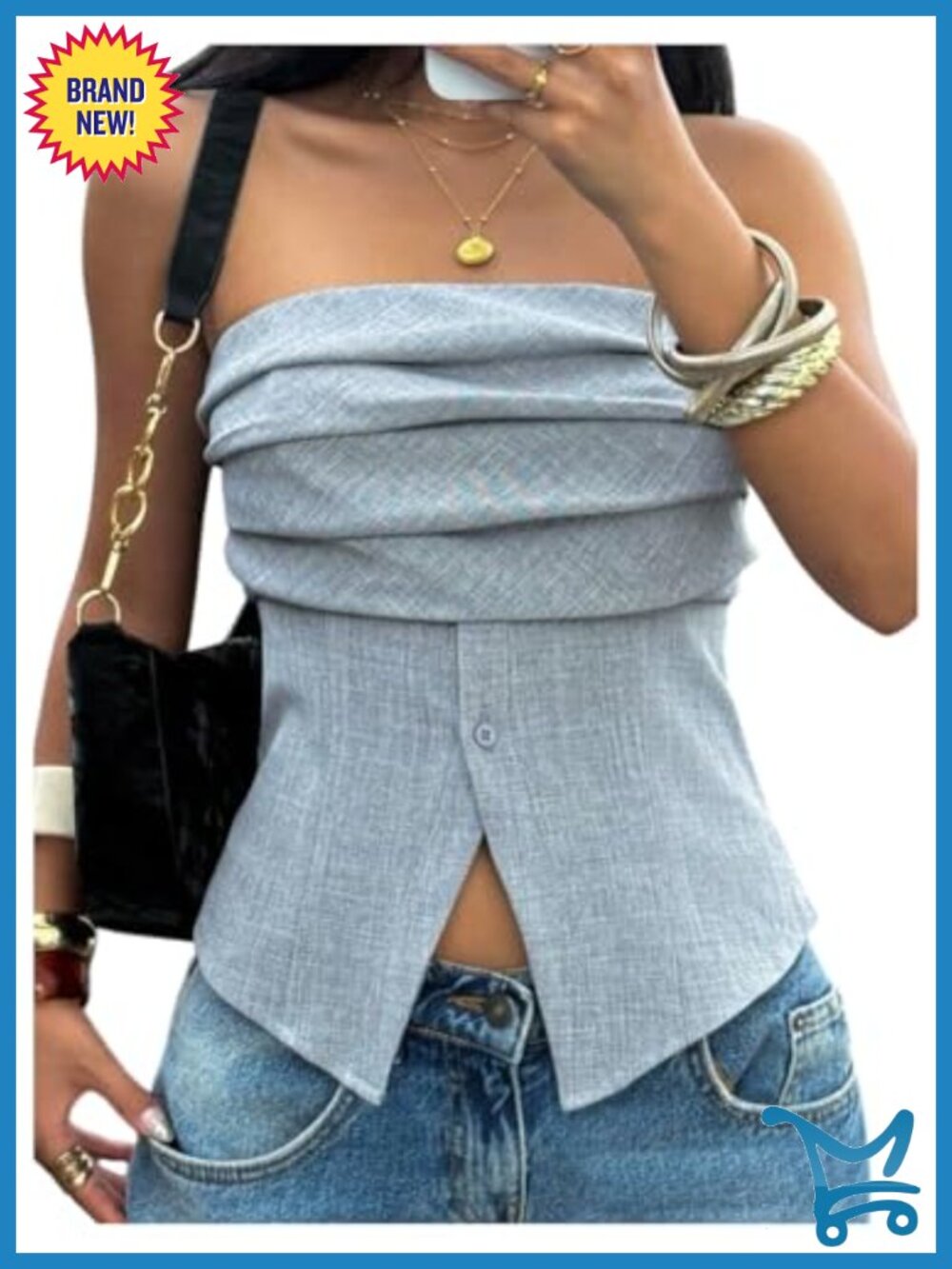 Women's Tube Top Strapless Ruched Split Y2k Crop Top Slim Fit Summer